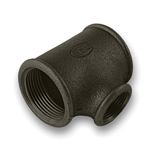 1Inch x 1 1/4Inch x 1Inch Black Three Way Tee Malleable Pipe Fitting (fig.130R)